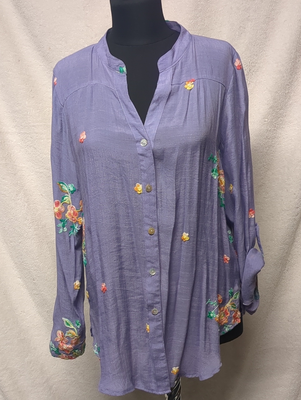 Lavender Embroidered Button-Front Blouse